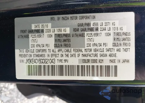 2016 Mazda Cx-5 Touring z USA, uszkodzony, nr VIN JM3KE4CY6G0821043